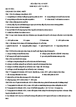 Đề kiểm tra 1 tiết môn Sinh học Lớp 12 - Đề 1